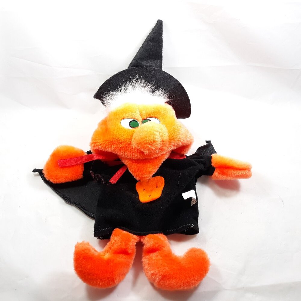 Vintage Lee Line Orange Black Witch Hand Puppet Mouth Opens Halloween Decor